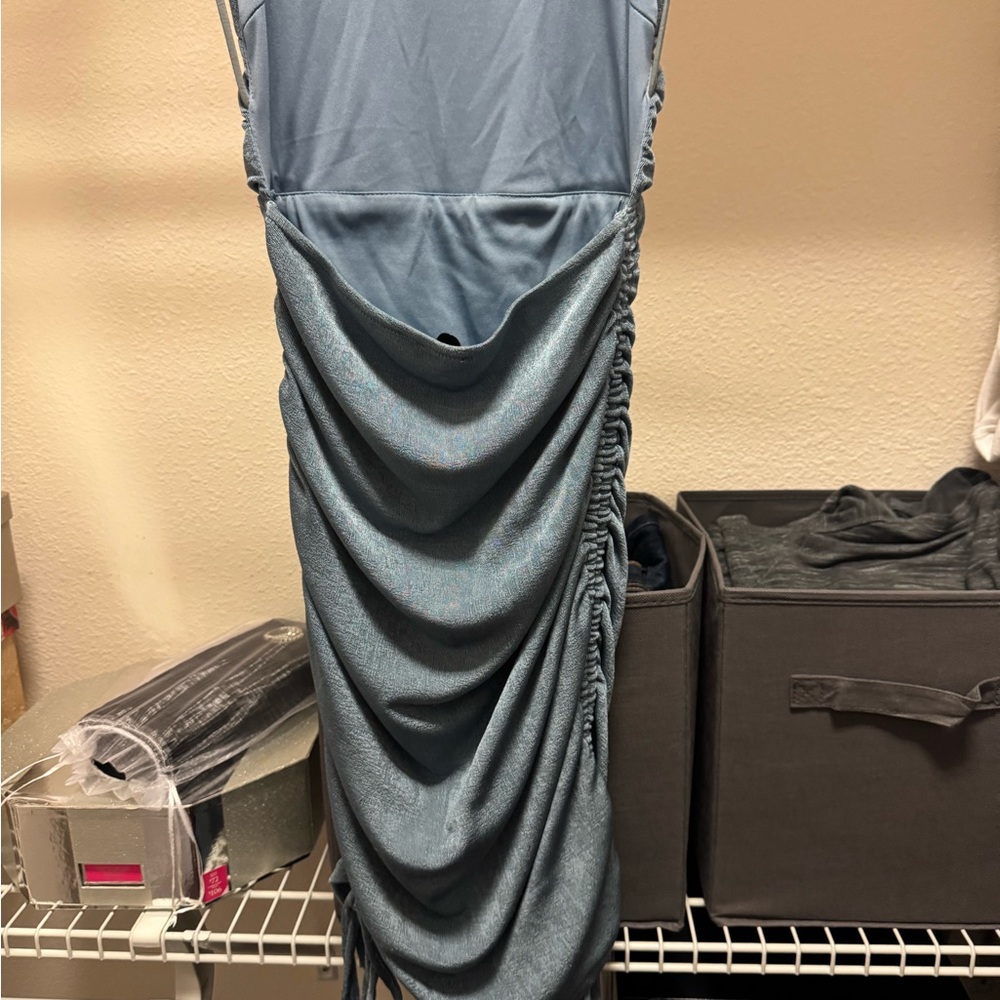 Elegant Blue Ruched Dress